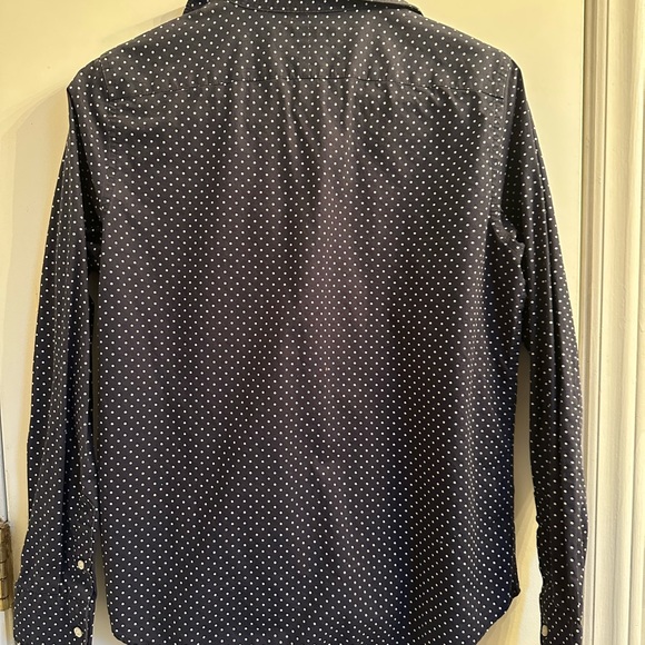 Ralph Lauren Womens Non Iron Navy Blue Polka Dot Button Up Shirt Size Medium - Picture 3 of 3